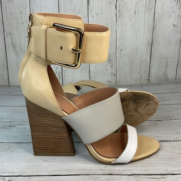 Sigerson Morrison Multi Neutral Colors Poker 2 Strap Heeled Sandals - Picture 14 of 14